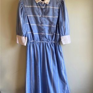 Vintage 1980s Blue and White Striped Shirt Dress